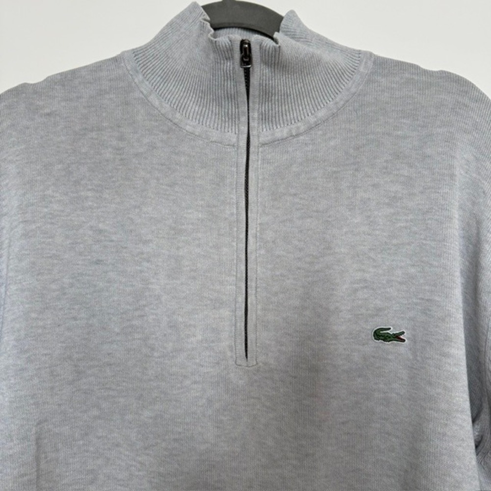 Lacoste Quarter Zip Cotton Sweater XL Size 6 Grey Crocodile Logo Pullover - Picture 2 of 8